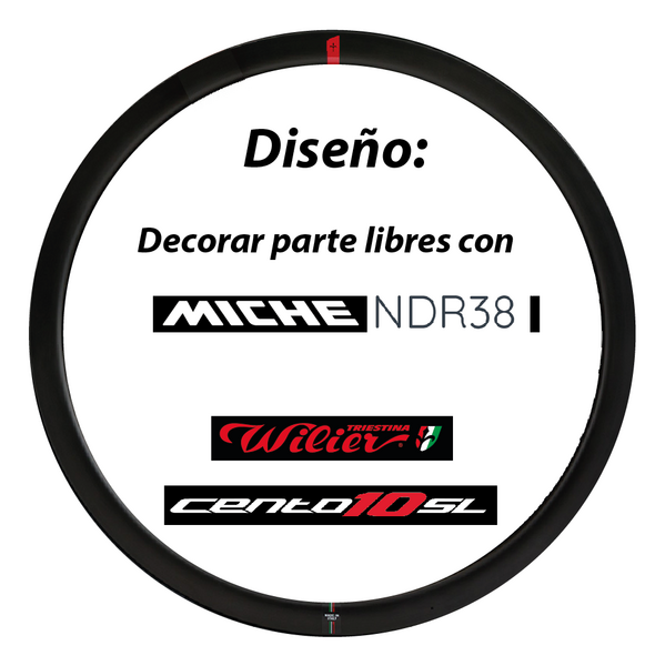 Miche SWR NDR38 Wilier, Pegatinas en vinilo adhesivo, Llanta Carretera perfil 35 disco