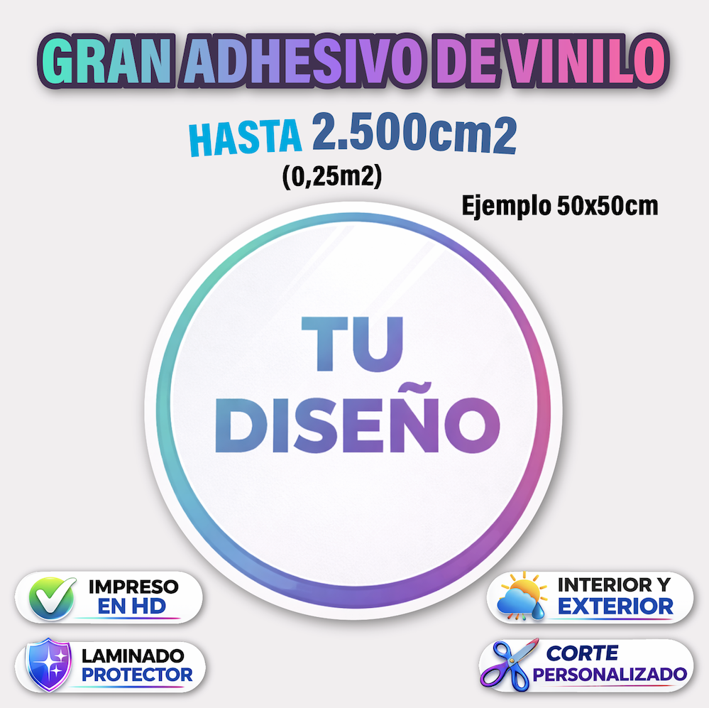 Adhesivo logo personalizado hasta 2.500cm2 (Se debe subir la imagen lista para imprimir)