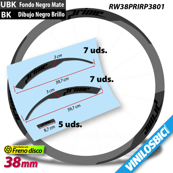 Prime RP38 Tubular Disc pegatinas en vinilo adhesivo llanta perfil 38mm