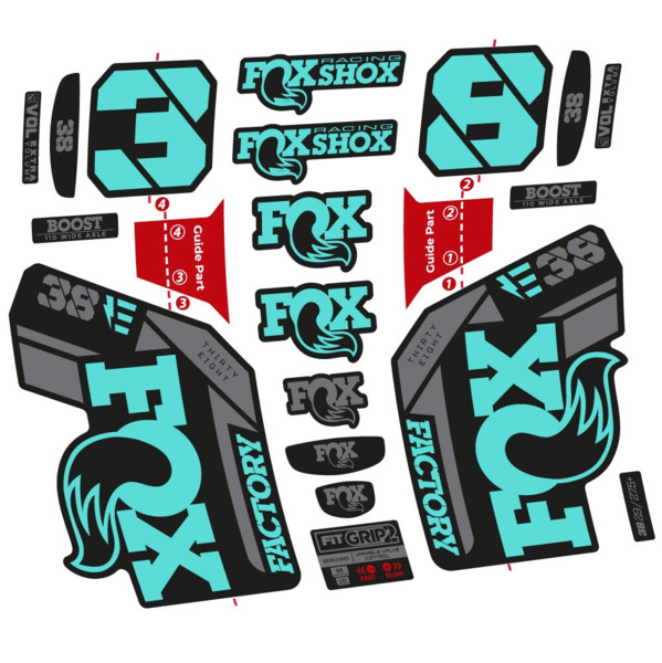 Pegatinas en vinilo adhesivo compatibles con horquilla Fox 38 E‑Bike 2021–2023 – Adhesivos resistentes para horquilla MTB (22)