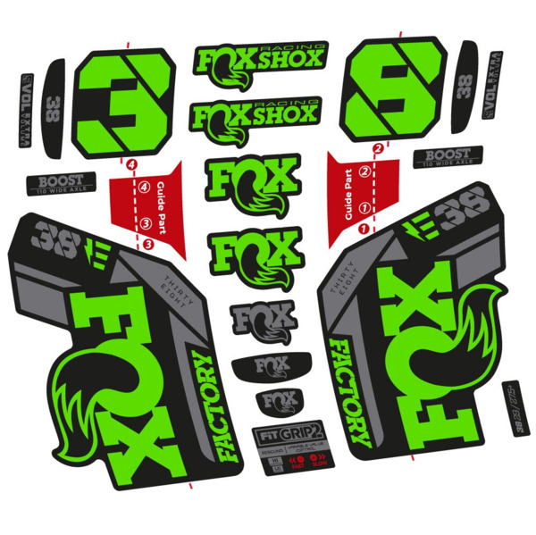Pegatinas en vinilo adhesivo compatibles con horquilla Fox 38 E‑Bike 2021–2023 – Adhesivos resistentes para horquilla MTB (24)