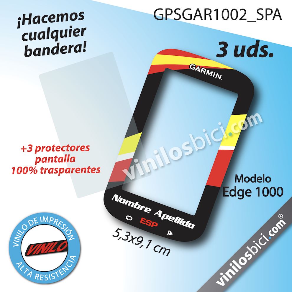 2 X PEGATINAS BANDERA ESPAÑA NOMBRE VINILO PARA GARMIN 1000 PROTECTOR HIDROGEL 