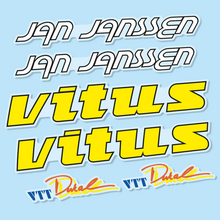 Pegatinas en vinilo adhesivo compatibles con cuadro Vitus Jan Janssen Dural 1984–1988 – Adhesivos resistentes bici clásica