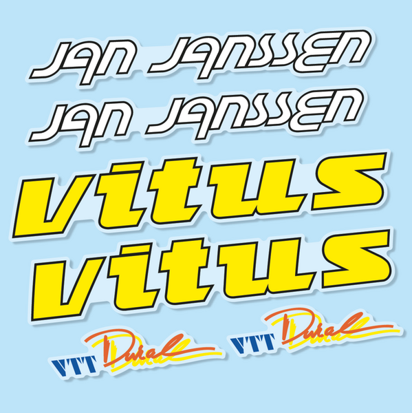 Pegatinas en vinilo adhesivo compatibles con cuadro Vitus Jan Janssen Dural 1984–1988 – Adhesivos resistentes bici clásica