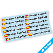 Pegatinas en vinilo adhesivo con nombre y bandera personalizadas – Para bicicleta, casco o equipamiento deportivo