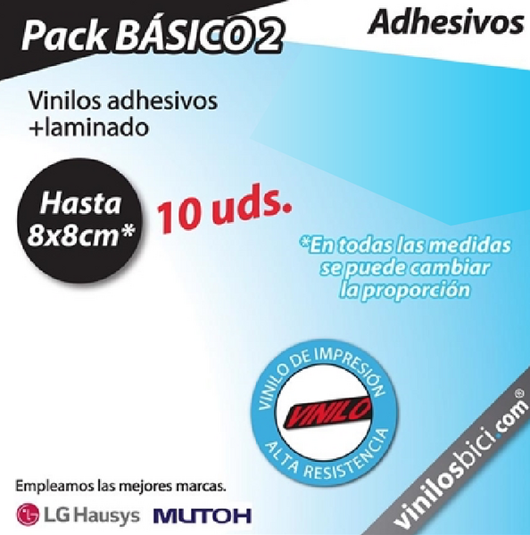Pack BÁSICO 2 logo personalizado (Vinilo impreso con fondo) 10 uds. iguales