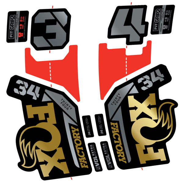 Pegatinas en vinilo adhesivo compatibles con horquilla Fox 34 Factory 2021, 2022, 2023, 2024 y 2025 – Adhesivos resistentes MTB