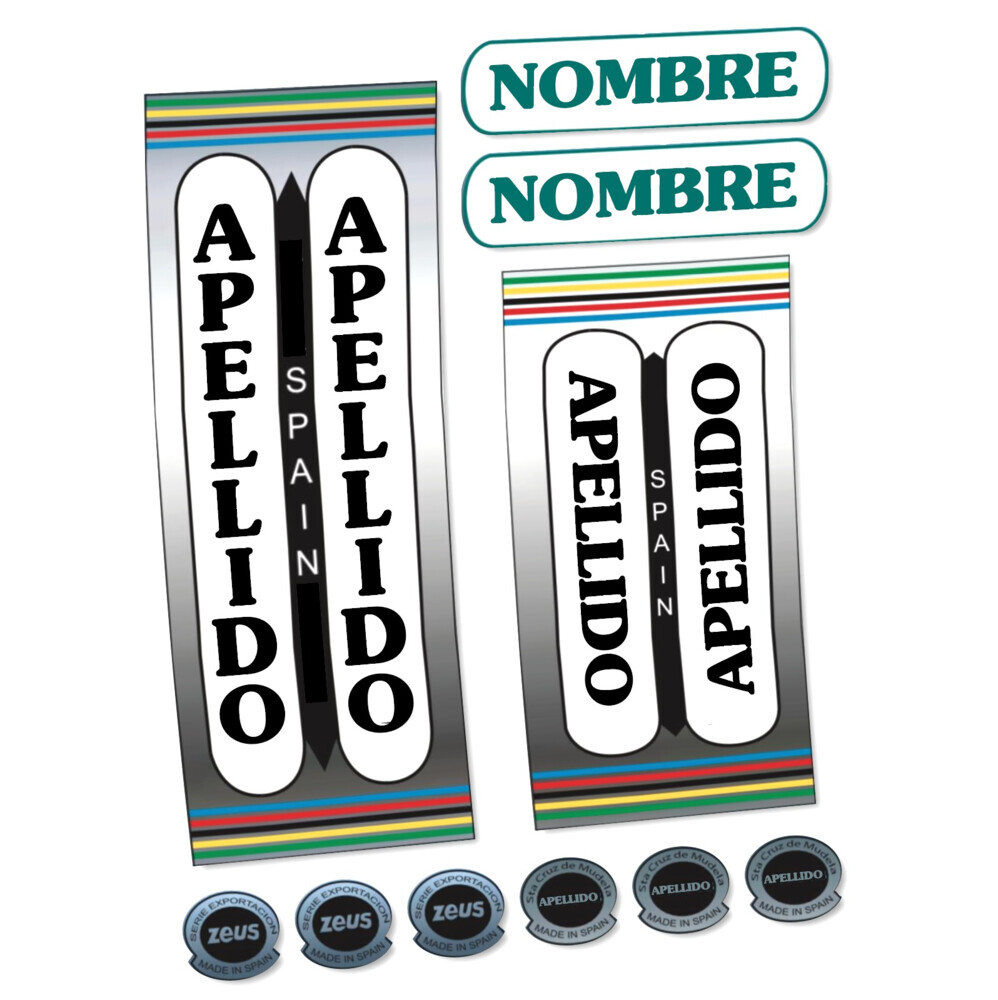 Kit pegatinas en vinilo adhesivo estilo Bici Clásica Zeus con Nombre y Apellido
